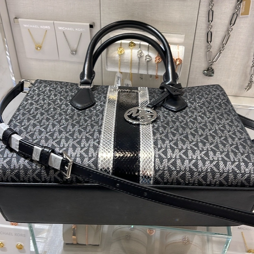 Michael Kors Sheila Medium Signature Logo and Metallic Satchel Crossbody CZ NWT - Picture 8 of 16